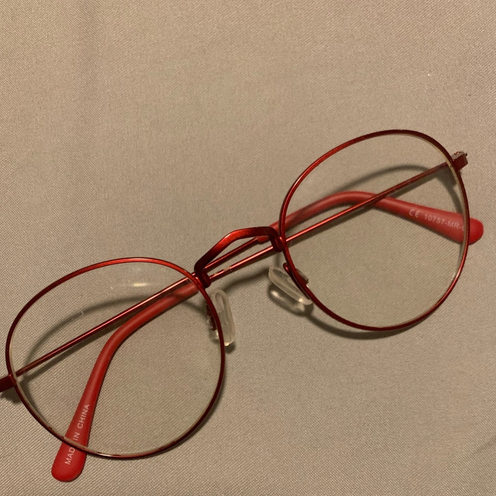 Clear red rim glasses